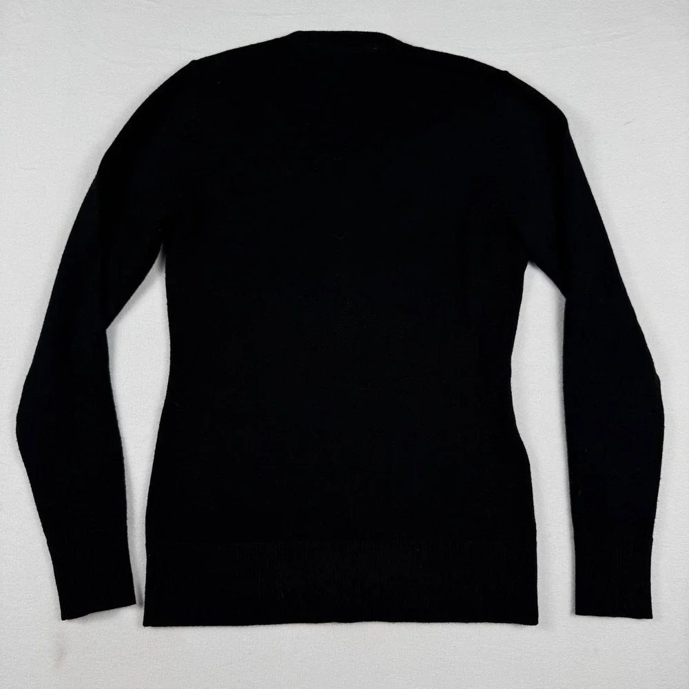 Tory Burch Simone Cardigan XS Black Wool Logo Button Preppy Minimalist Sweater